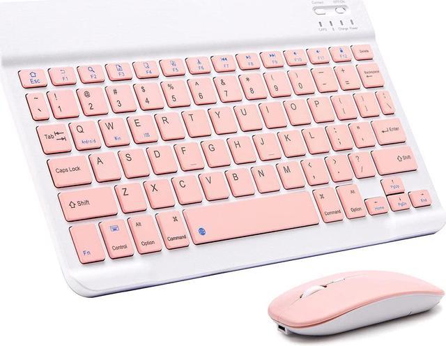Bluetooth Keyboard and Mouse Combo Rechargeable Portable Wireless Keyboard Mouse Set for Apple iPad iPhone iOS 13 and Above Tablet Phone Smartphone Android Windows (Pink) Keyboards -