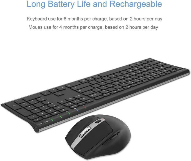 Alt view image 5 of 7 - 2.4G Wireless Keyboard & Mouse Combo Full-Size Stainless Keyboard & Ergonomic Side-Button Mouse, Built-In Rechargeable Battery, for PC/Laptop/Windows 11/10/8/7