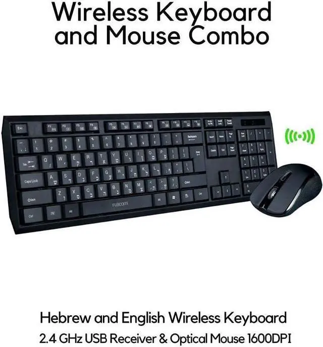 Alt view image 6 of 7 - Fujicom Hebrew Keyboard Wireless Mouse Combo Hebrew/English Alphabet Built-in LCD Status Dashboard Sleek Design Seamless Typing