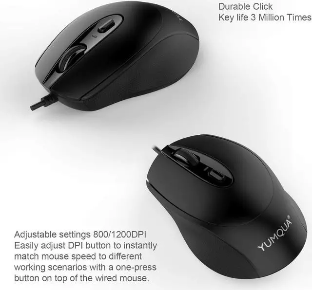 Alt view image 4 of 6 - YUMQUA G222 Bulk Computer Mouse Wired 12 Pack, Office Home Classroom Silent USB Optical Corded Mice with 2 Adjustable DPI, for PC Desktop Computer Mac Laptop