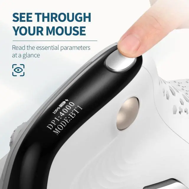 Alt view image 2 of 7 - DeLUX Seeker Wireless Ergonomic Vertical Mouse with OLED Screen, BT and USB Receiver, Connect with Up to 4 Devices, Thumb Wheel, 4000DPI, Programmable Rechargeable Optical Mouse(M618XSD-White)