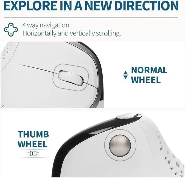 Alt view image 5 of 7 - DeLUX Seeker Wireless Ergonomic Vertical Mouse with OLED Screen, BT and USB Receiver, Connect with Up to 4 Devices, Thumb Wheel, 4000DPI, Programmable Rechargeable Optical Mouse(M618XSD-White)