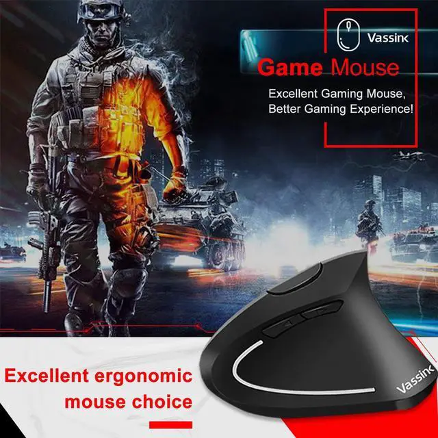 Alt view image 3 of 7 - Vassink Ergonomic Mouse, Rechargeable Wireless Mouse, 2.4GHz Rechargeable Wireless Vertical Optical Mice with USB Receiver, 6 Buttons, 800/1200/1600 DPI, for Laptop, PC, Computer Black