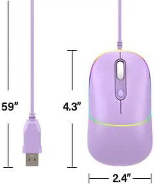 Alt view image 7 of 7 - Wired Mouse USB Computer Mouse with RGB 4 Adjustable DPI up to 6400 Ultra Silent for Laptop PC Windows (Purple)