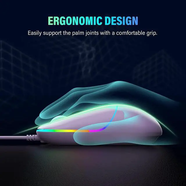 Alt view image 4 of 7 - Wired Mouse USB Computer Mouse with RGB 4 Adjustable DPI up to 6400 Ultra Silent for Laptop PC Windows (Purple)