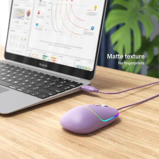 Alt view image 6 of 7 - Wired Mouse USB Computer Mouse with RGB 4 Adjustable DPI up to 6400 Ultra Silent for Laptop PC Windows (Purple)