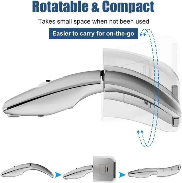 Alt view image 4 of 7 - Foldable Arc Wireless Mouse Silent Click Bluetooth 5.3 and 2.4GHz | Dual Modes Portable Curved Mouse for Home, Office, Travel (Silver)