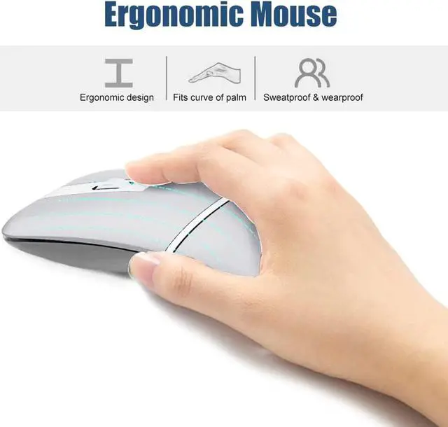 Alt view image 5 of 7 - Foldable Arc Wireless Mouse Silent Click Bluetooth 5.3 and 2.4GHz | Dual Modes Portable Curved Mouse for Home, Office, Travel (Silver)