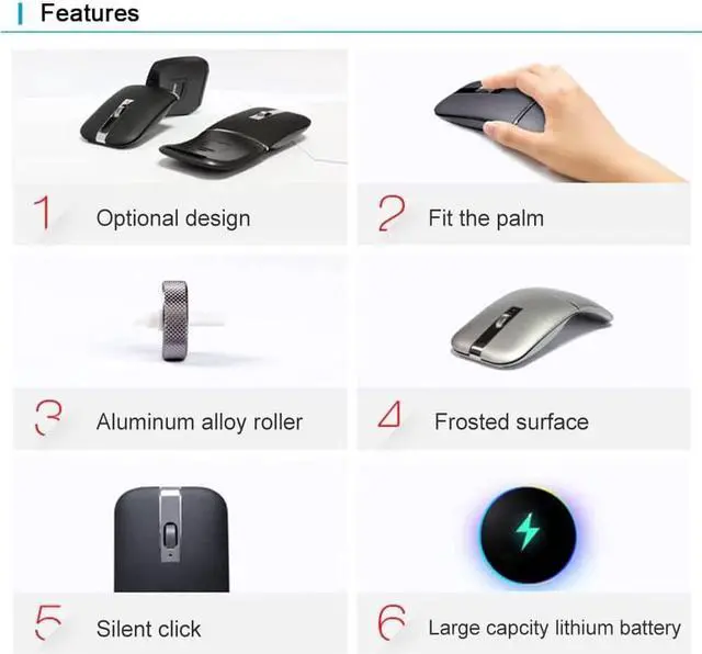 Alt view image 7 of 7 - Foldable Arc Wireless Mouse Silent Click Bluetooth 5.0 and 2.4GHz Dual Modes Portable Curved Mouse for Home, Office, Travel