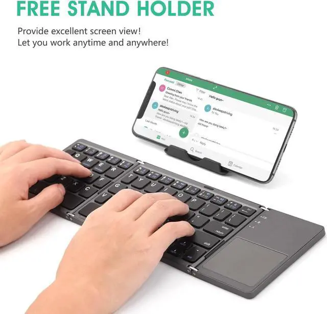 Alt view image 6 of 7 - Multi-Device Foldable Bluetooth Keyboard with Touchpad Rechargeable Dual-Mode(2.4G+BTx2) Wireless Keyboard with Holder, Portable Ultra Slim Folding Keyboard for Android Windows iOS Mac OS