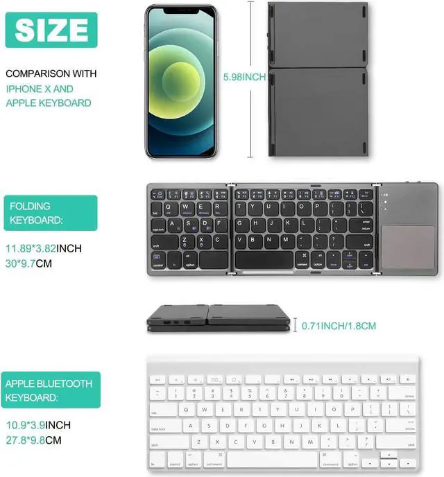 Alt view image 7 of 7 - Multi-Device Foldable Bluetooth Keyboard with Touchpad Rechargeable Dual-Mode(2.4G+BTx2) Wireless Keyboard with Holder, Portable Ultra Slim Folding Keyboard for Android Windows iOS Mac OS