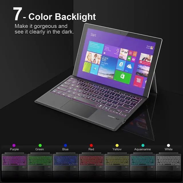 Alt view image 4 of 7 - Surface Pro Type Cover, Portable Wireless Bluetooth Keyboard with Touchpad, 7-Color LED Backlit and Built-in Rechargeable Battery (LED Backlit)