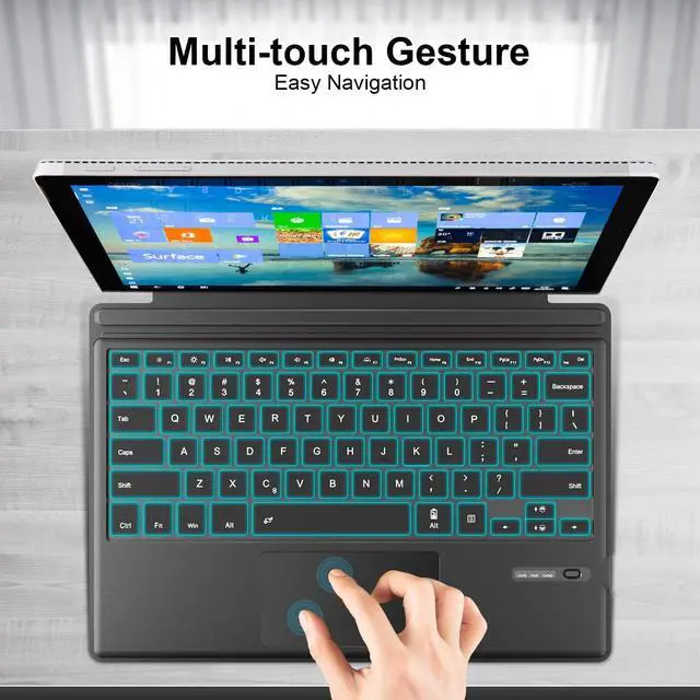 Alt view image 7 of 7 - Surface Pro Type Cover, Portable Wireless Bluetooth Keyboard with Touchpad, 7-Color LED Backlit and Built-in Rechargeable Battery (LED Backlit)