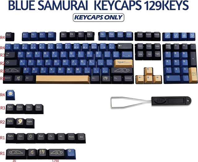 Alt view image 2 of 7 - MOLGRIA Blue Samurai Keycaps, 129 Set PBT KeyCaps for Gaming Keyboard, Cherry Profile Dye Sublimation Custom Keycaps with Puller for Gateron Kailh Cherry MX Switch 104/87/71/61 60 Percent Keyboard