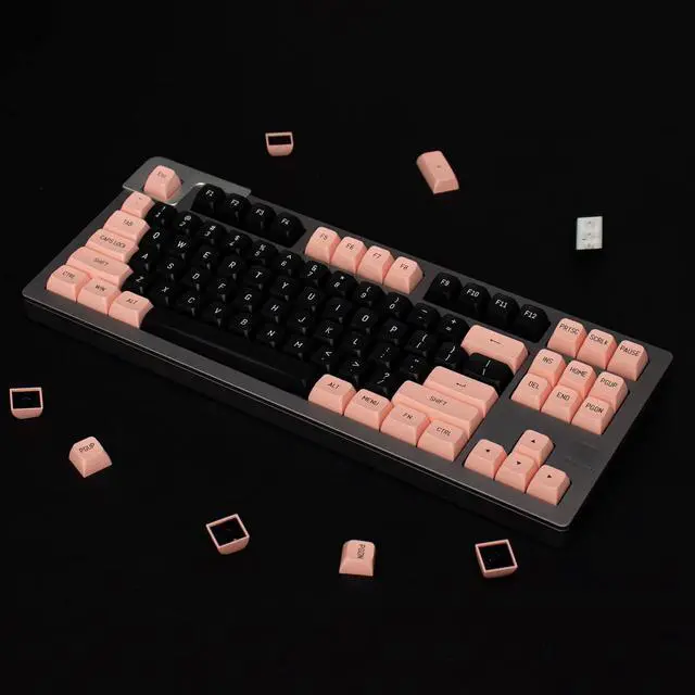 Alt view image 2 of 7 - Pink and Black Keycaps 150 Keys Doubleshot MSA Profile Custom Keycaps for 61/64/68/84/87/96/104/108 Gaming Keyboard