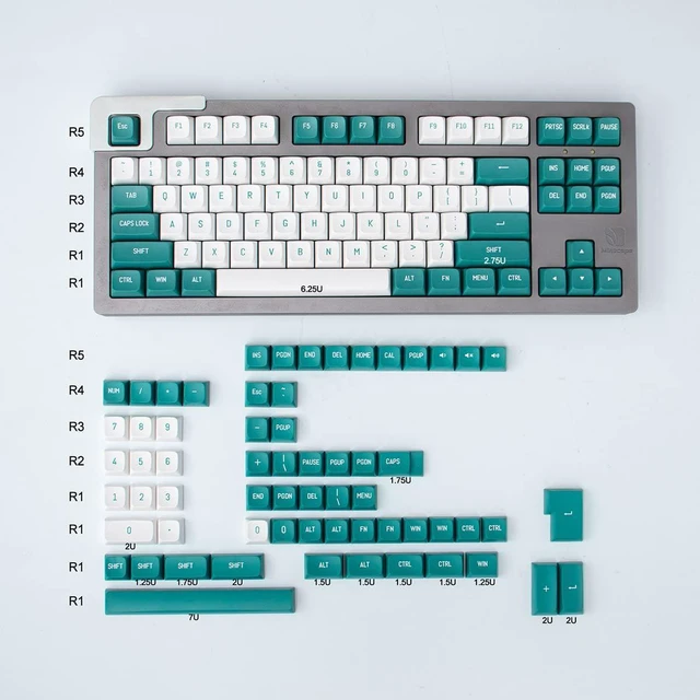 Alt view image 5 of 7 - Mintcaps Dark Green White Keycaps Set 150 Keys MSA Profile Double Shot ISO/ANSI Layout for Cherry MX Switches Mechanical Keyboards