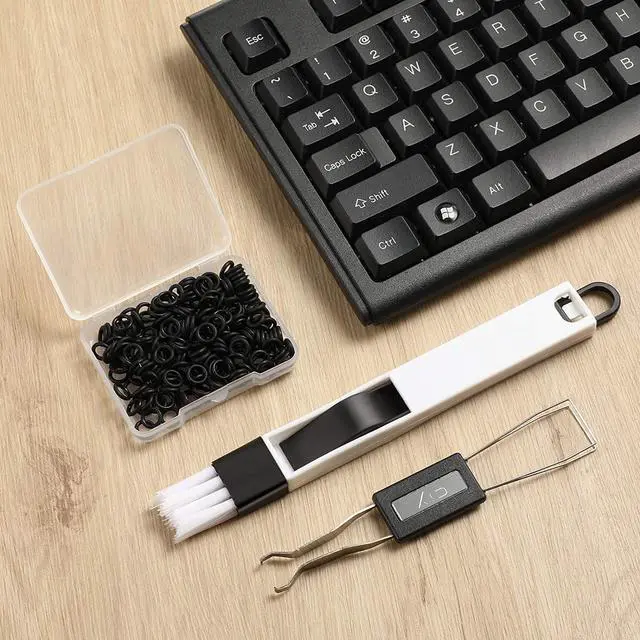 Alt view image 6 of 7 - 202 Pieces Keyboard Cleaner Cleaning Tools Set Includes 1 Keyboard Puller Keycap Removal Tool 1 Door Window Track Cleaning Brush and 200 O-Ring Switch Dampeners (Black O-Rings)
