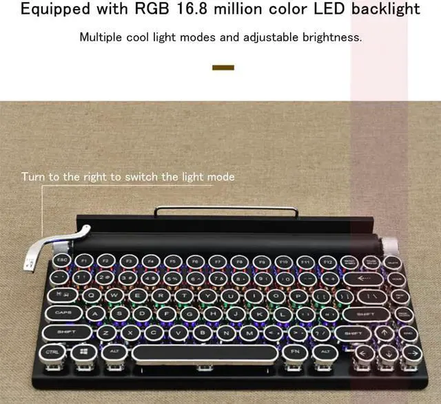 Alt view image 3 of 7 - 83-Key Retro Mechanical Keyboard - Wireless Bluetooth, Gaming, Anti-Ghosting Blue Switch (Black)