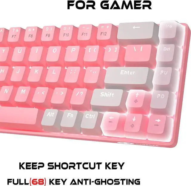 Alt view image 2 of 6 - Pink Gaming Mechanical Keyboard,Compact 68 Keys Anti-ghosting with Blue Switch Cute White Light with Detachable Type-C Keyboard for PC Gamer Windows Laptop Mac/Xbox(Blue Switch, Pink & White)