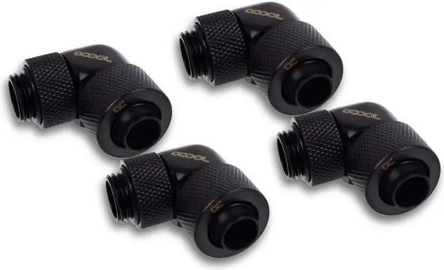 Main image of Alphacool Eiszapfen 13/10mm Compression Fitting, 90 Degree Rotary, Deep Black, 4-Pack