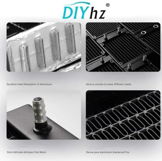 Alt view image 4 of 6 - DIYhz Water Cooling Computer Radiator, 8 Pipe Aluminum Heat Exchanger Liquid Cooling Radiator Heat Sink 80mm with Fan for CPU PC Laser Water Cool System DC12V Black