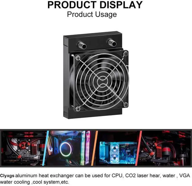 Alt view image 4 of 5 - Clyxgs Water Cooling Radiator, 8 Pipe Aluminum Heat Exchanger Radiator with Fan for PC CPU Computer Water Cool System DC12V 80mm Black