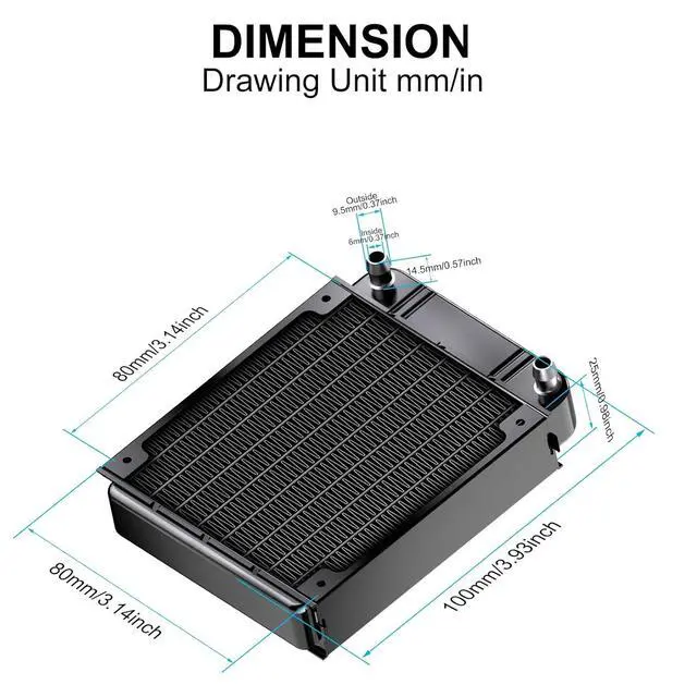 Alt view image 2 of 7 - Clyxgs Water Cooling Radiator, 8 Pipe Aluminum Heat Exchanger Radiator with Fan for PC CPU Computer Water Cool System DC12V 80mm Black