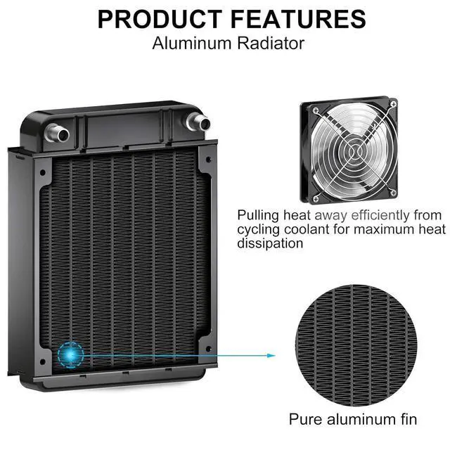 Alt view image 4 of 7 - Clyxgs Water Cooling Radiator, 8 Pipe Aluminum Heat Exchanger Radiator with Fan for PC CPU Computer Water Cool System DC12V 80mm Black