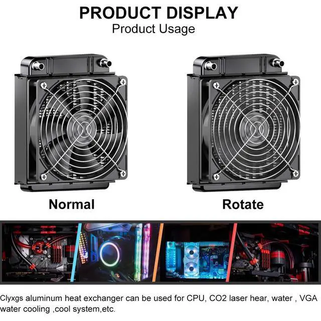 Alt view image 6 of 7 - Clyxgs Water Cooling Radiator, 8 Pipe Aluminum Heat Exchanger Radiator with Fan for PC CPU Computer Water Cool System DC12V 80mm Black