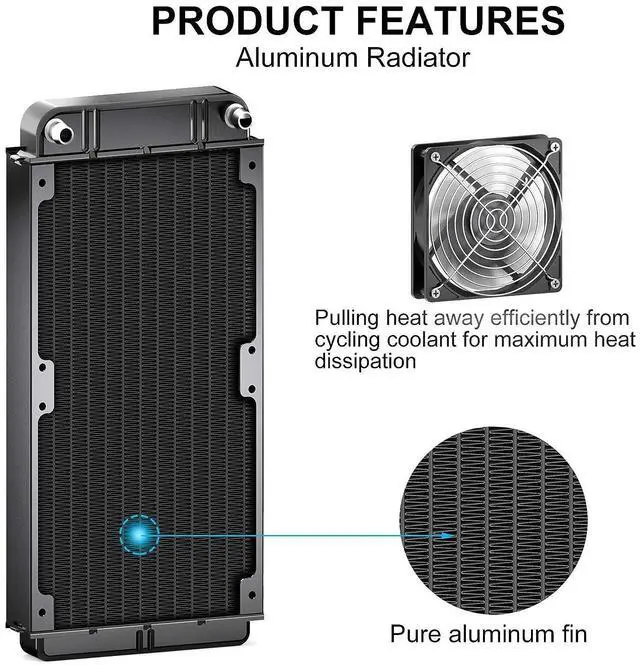 Alt view image 3 of 5 - Clyxgs Water Cooling Radiator, 12 Pipe Aluminum Heat Exchanger Radiator with Fan for PC CPU Computer Water Cool System DC12V 240mm Black