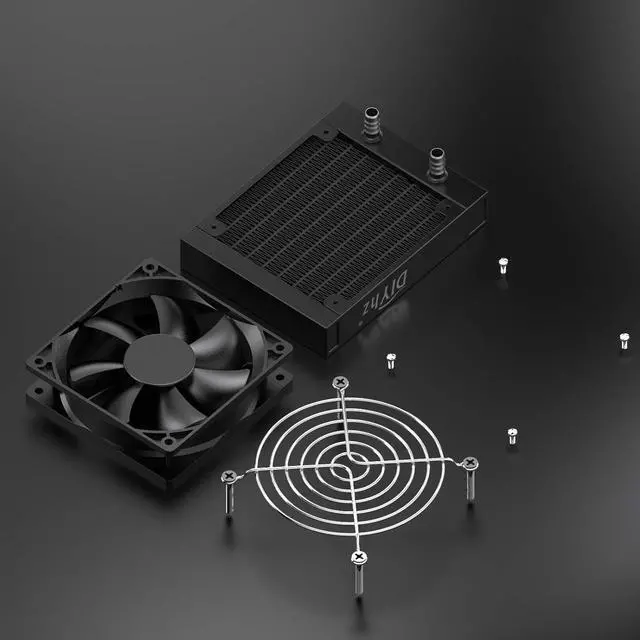 Alt view image 5 of 6 - DIYhz Water Cooling Computer Radiator, 8 Pipe Aluminum Heat Exchanger Liquid Cooling Radiator Heat Sink 80mm with Fan for CPU PC Laser Water Cool System DC12V Black