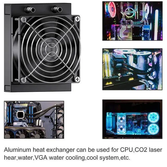 Alt view image 6 of 6 - DIYhz Water Cooling Computer Radiator, 8 Pipe Aluminum Heat Exchanger Liquid Cooling Radiator Heat Sink 80mm with Fan for CPU PC Laser Water Cool System DC12V Black