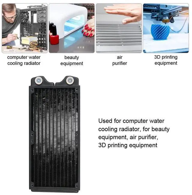 Alt view image 2 of 7 - Threaded 12Pipe Copper Water Cooling Radiator for PC and Beauty Equipment G14 Port, Powder Coated, Low Noise Heat Exchanger for 120mm 240mm 360mm Systems (240mm)