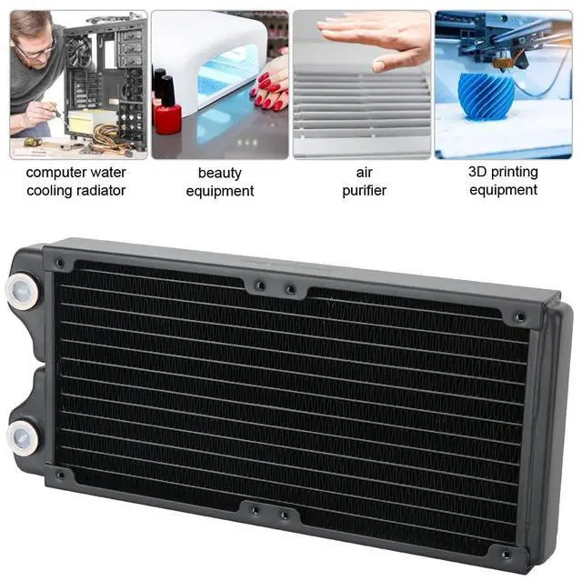 Alt view image 4 of 7 - Threaded 12Pipe Copper Water Cooling Radiator for PC and Beauty Equipment G14 Port, Powder Coated, Low Noise Heat Exchanger for 120mm 240mm 360mm Systems (240mm)