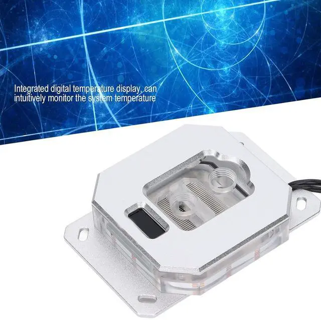 Alt view image 3 of 7 - CPU Water Cooler with Integrated Digital Temperature Display, Liquid CPU Cooler for AM2 AM3, RGB Lighting PC Water Block with Manual Controller and G1/4 Ports (Silver)