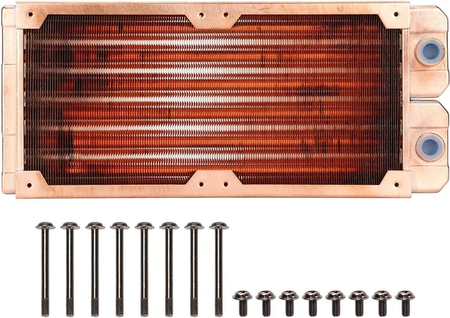Alt view image 6 of 7 - EBTOOLS Water Cooling Radiator, TSRP ZT 240TG All Copper 7mm Round Tube Heat Sink, G1/4 Thread Industrial Computer Water Cooling Radiator, for 12cm/4.72in Fan
