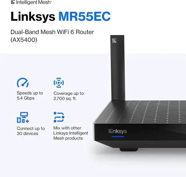 Alt view image 6 of 6 - Linksys Atlas WiFi 6 Router Home WiFi Mesh System, Dual-Band & Hydra Pro 6 Mesh WiFi 6 Router - WiFi Extender Replacement - MR5500-AMZ - Mesh WiFi Router for Wireless Internet - WiFi Mesh Wireless