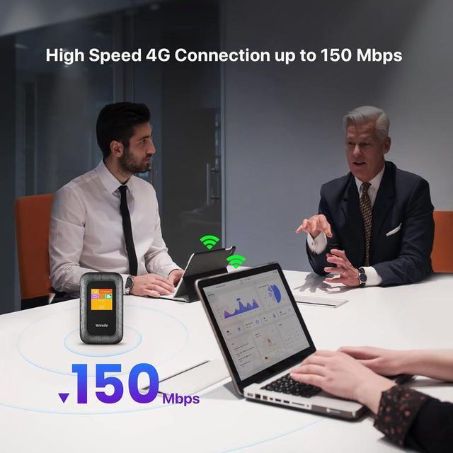 Alt view image 2 of 7 - Tenda 4G Mobile Hotspot - 4G LTE Cat4 150Mbps MiFi Device, Router with USB Charging & 2100mAh Battery, No Setup Required (4G185), Black