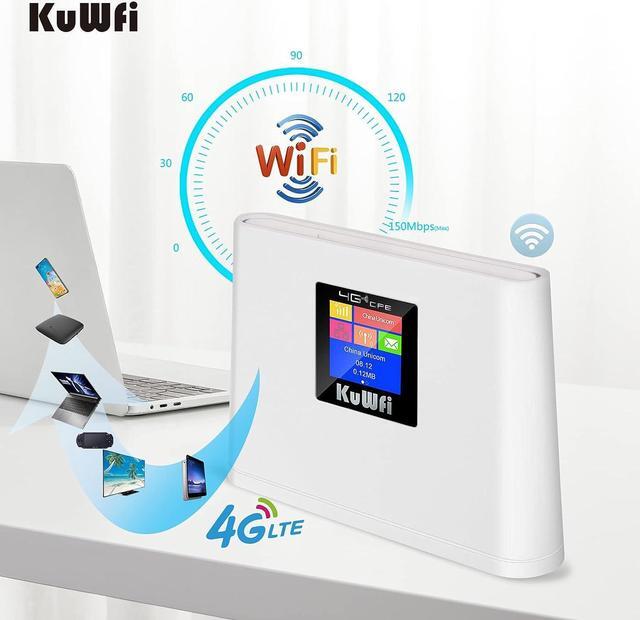 Alt view image 2 of 7 - KuWFi 4G LTE Router with SIM Card Slot, Mobile WiFi Hotspot with LCD Display RJ45 | Support T-Mobile and AT&T | 150Mbps Wireless Connect up to 10 Devices(Built-in Antenna, No External)