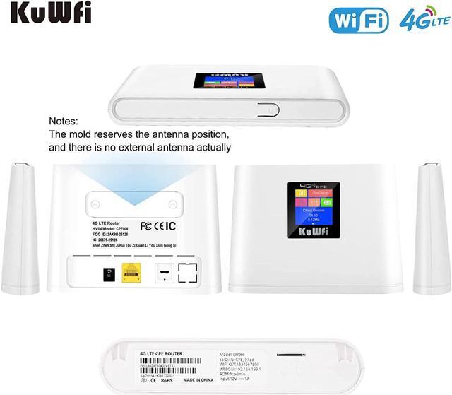 Alt view image 3 of 7 - KuWFi 4G LTE Router with SIM Card Slot, Mobile WiFi Hotspot with LCD Display RJ45 | Support T-Mobile and AT&T | 150Mbps Wireless Connect up to 10 Devices(Built-in Antenna, No External)