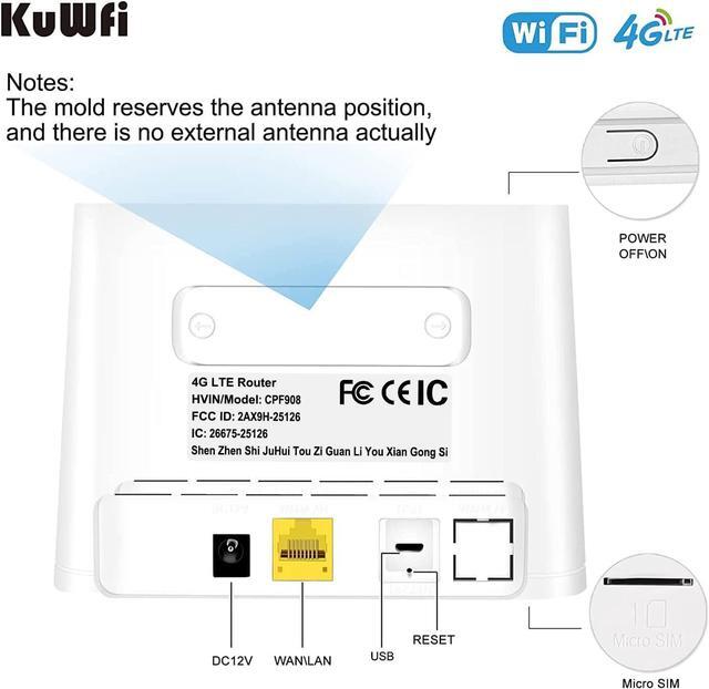 Alt view image 5 of 7 - KuWFi 4G LTE Router with SIM Card Slot, Mobile WiFi Hotspot with LCD Display RJ45 | Support T-Mobile and AT&T | 150Mbps Wireless Connect up to 10 Devices(Built-in Antenna, No External)