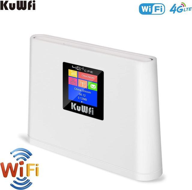 Alt view image 7 of 7 - KuWFi 4G LTE Router with SIM Card Slot, Mobile WiFi Hotspot with LCD Display RJ45 | Support T-Mobile and AT&T | 150Mbps Wireless Connect up to 10 Devices(Built-in Antenna, No External)