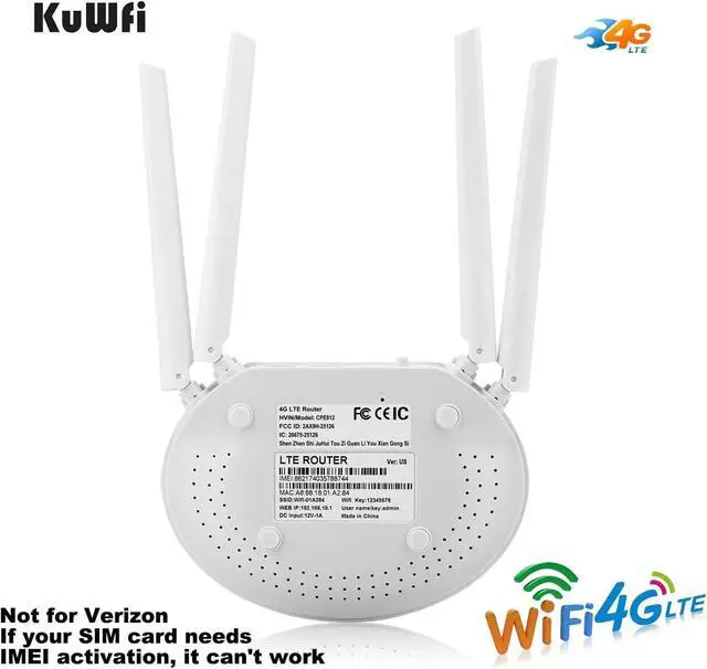 Alt view image 2 of 7 - KuWFi 4G LTE Router with SIM Card Slot, 300Mbps Unlocked Wireless WiFi Internet Routers with 4pcs Non-Detachable Antennas for USA/CA/MX[Not for Verizon]
