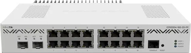 Main image of Mikrotik CCR2004-16G-2S+PC Ethernet Router 16x Gigabit Ethernet Ports, 2x10G SFP+ Cages.