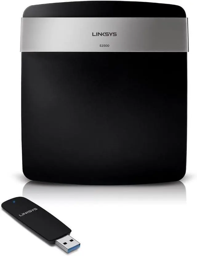 Main image of Linksys E2500 Advanced Simultaneous Dual-Band Wireless-N Router and N600 Dual Band Adaptor Bundle (E2525),Black silver