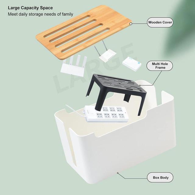 Alt view image 4 of 7 - Diydeg Router Storage Box, Decorative Router Storage Rack with Modem Cable Router Cover, Organized Power Strip Cable Management Hider Rack for Home, Office, Bedroom, Living Room