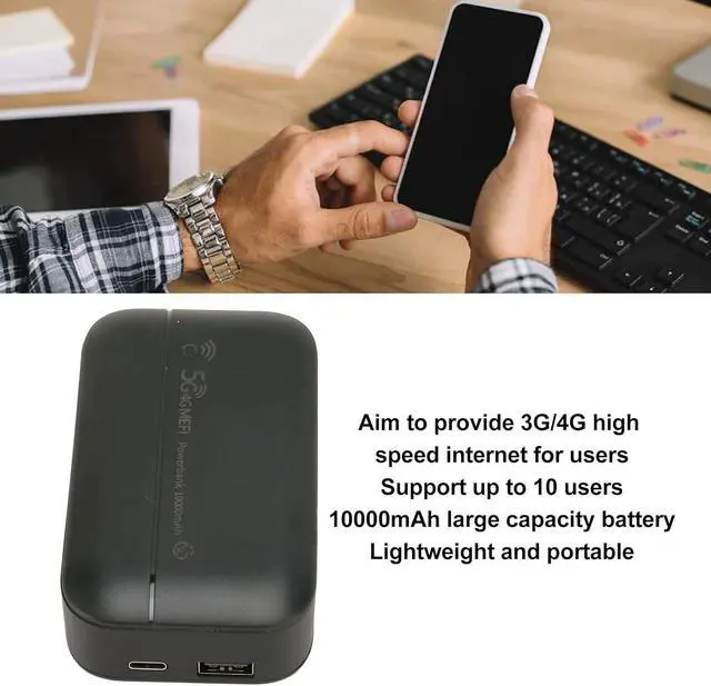 Alt view image 7 of 7 - Jopwkuin 4G Wireless Router, Portable 4G WiFi Router 10000mAh Battery 2.4GHz for Desktop
