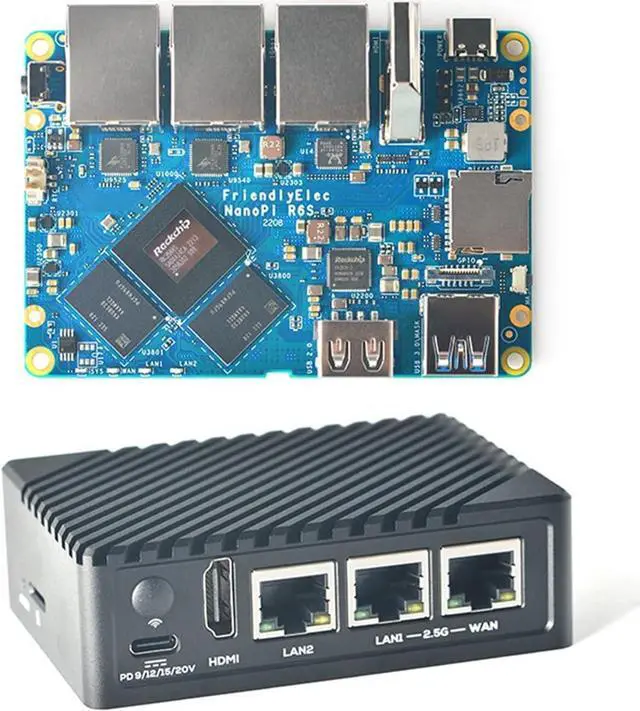 Main image of youyeetoo NanoPi R6S Mini Router con custodia in Metallo, 8GB LPDDR4X 32GB EMMC, RK3588S Scheda di sviluppo, 6TOPS NPU, supporto Docker, TRE Porte Ethernet, USB3.0 HDMI,M.2 NVMe Storage, PD Power