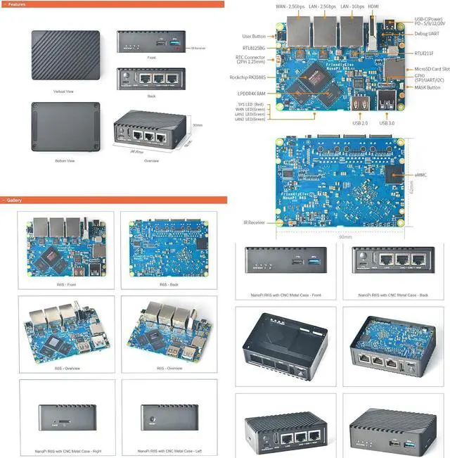 Alt view image 3 of 7 - youyeetoo NanoPi R6S Mini Router con custodia in Metallo, 8GB LPDDR4X 32GB EMMC, RK3588S Scheda di sviluppo, 6TOPS NPU, supporto Docker, TRE Porte Ethernet, USB3.0 HDMI,M.2 NVMe Storage, PD Power