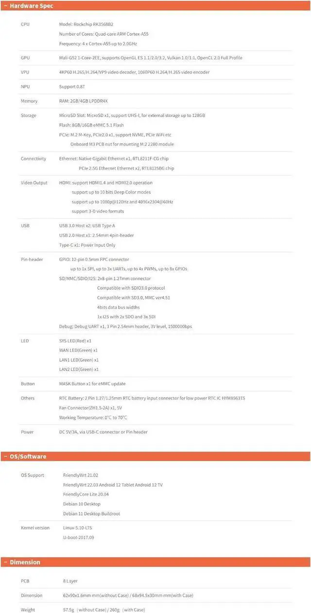 Alt view image 2 of 7 - FriendlyElec Nanopi R5S Mini Router OpenWRT with Three Gbps Ethernet Ports 4GB RAM LPDDR4X Based in RK3568 Soc for IOT NAS Smart Home Gateway (with Metal Case) Support Debian Linux Ubuntu